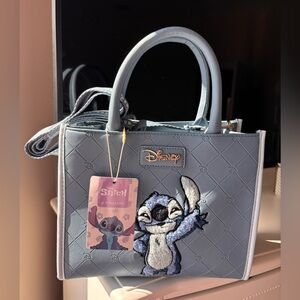 Disney Stitch Light Blue Fuzzy Stitch Patch Tote Bag Handbag Brand New